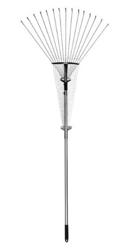 An adjustable steel lawn rake