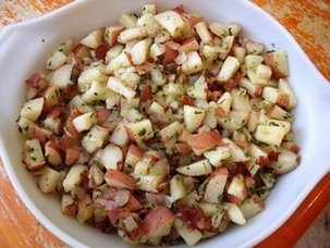 Amish potato salad in a white bowl