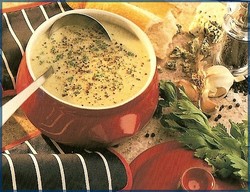 a bowl of cauliflower and blue cheese soup