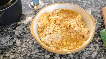 Melted butter in oat mixture