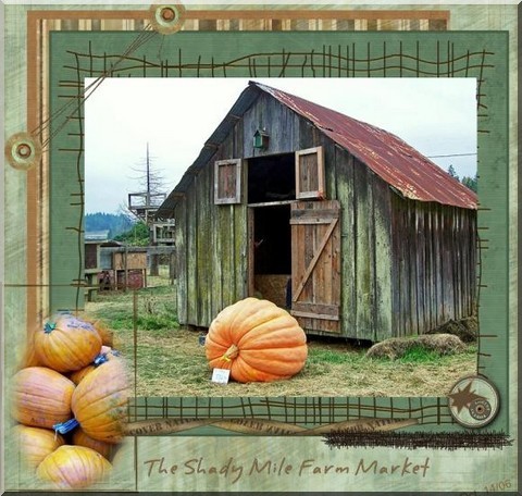 scrapbooking ideas showing a photo of an old barn with some pumpkins