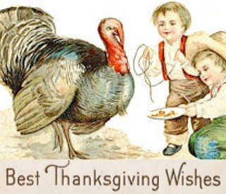 Children feeding a turkey for Thanksgiving dinner.