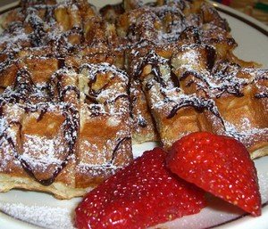 Belgian waffle with strawberries
