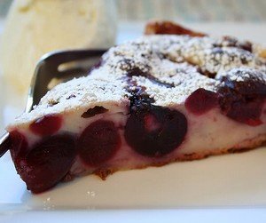 a slice of cherry clafouti