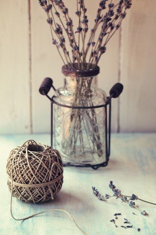 Country decor accessories of a glass jar and lavander