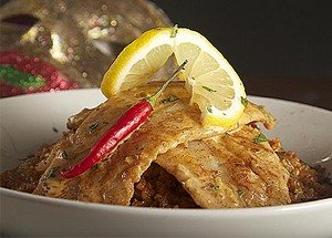 crumbed sole in a bowl with chilis