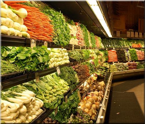 a UK farm shop displaying vegetables