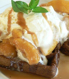 gingerbread waffles with apples and cream