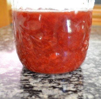 A jar of my homemade strawberry and apple jam.