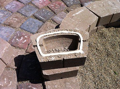Glue the fire pit blocks together.