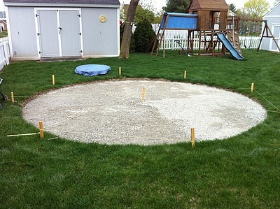 Checking the levels of the patio area.