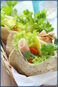 Pita Pockets filled with salad and ham