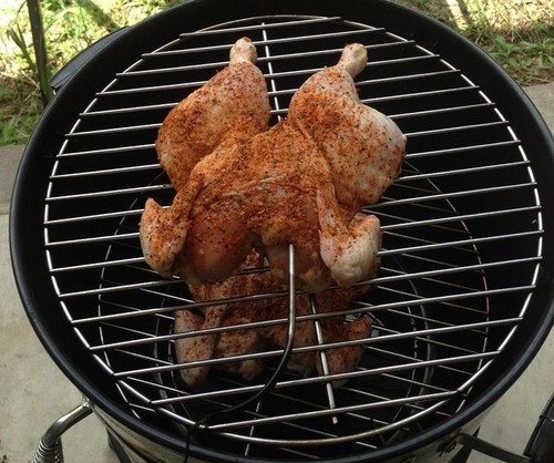 Smoking chicken in a smoker