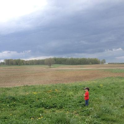 Little man, big world.  Ruger watches Daddy work ground.  Patiently waiting for a tractor ride.