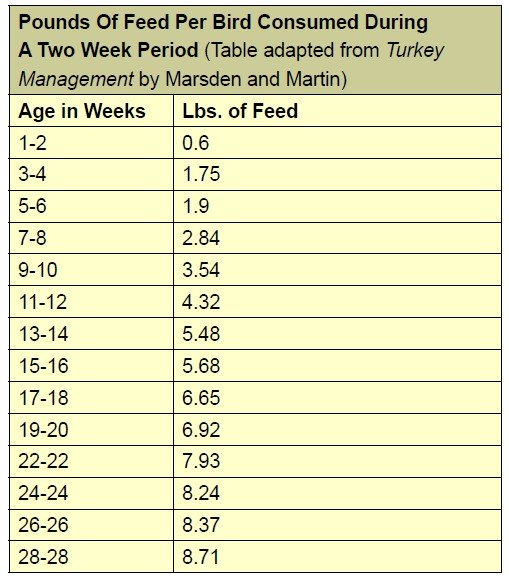 turkey feeding management table